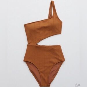 Aerie Asymmetric Cutout One Piece - Tan